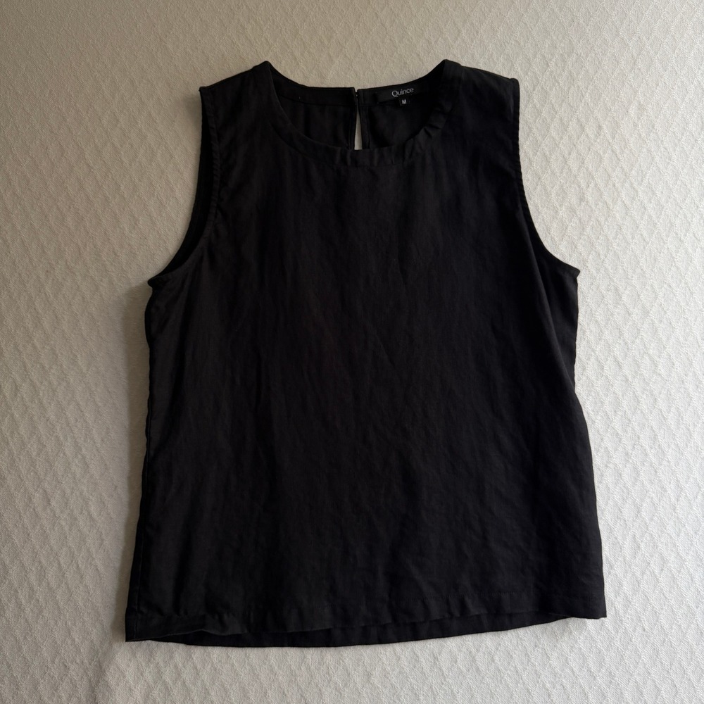 Quince Organic Linen Tank Top Black Sleeveless Minimalist M Capusle